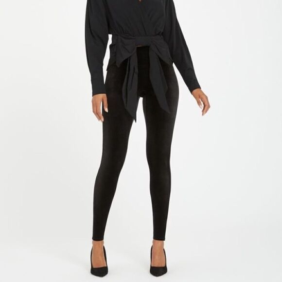 Spanx High-Waisted Velvet Seamless Leggings - Black - Picture 1 of 8